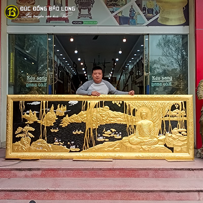 Tranh Đức Phật Thích Ca Ngồi Thiền Dát Vàng 9999 Khổ 3m2x1m1 tại Sài Gòn TPHCM