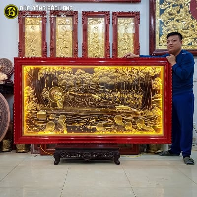Tranh Phật Thích Ca Niết Bàn Bằng Đồng 2mx1m1 Khung Gỗ Hương tại Sài Gòn TPHCM