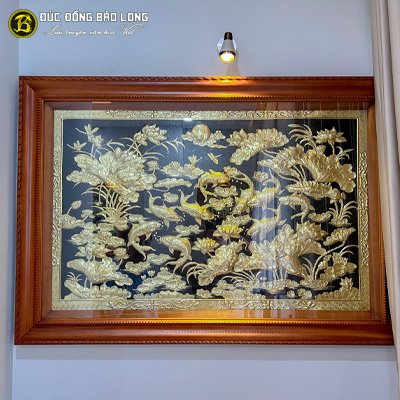 Tranh Cửu Ngư Quần Hội Bằng Đồng 1m27x88cm Khung Gõ Đỏ tại Sài Gòn TPHCM