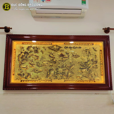 Tranh Cửu Ngư Quần Hội Bằng Đồng Hàng Dập 1m7x90cm Nền Xước tại Sài Gòn TPHCM