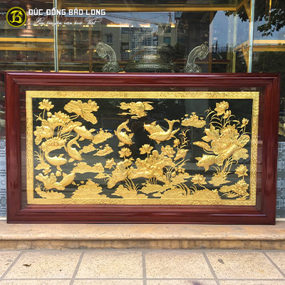 Tranh Cửu Ngư Quần Hội Mạ Vàng 1m76x89cm Khung Gỗ Gụ tại Sài Gòn TPHCM