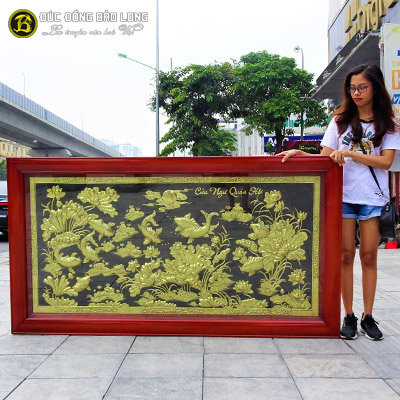 Tranh Cửu Ngư Quần Hội Bằng Đồng 1m97x1m07 Khung Gỗ Gụ tại Sài Gòn TPHCM