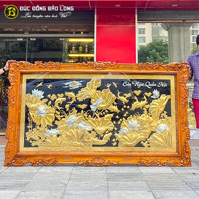 Tranh Cửu Ngư Quần Hội Mạ Vàng, Dát Bạc Khung Gỗ Hương 2m37x1m33 tại Sài Gòn TPHCM