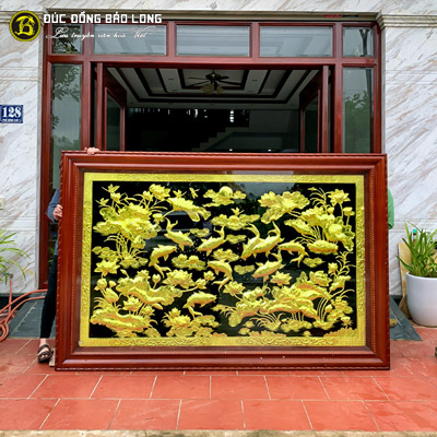 Tranh Cửu Ngư Quần Hội Mạ Vàng 2m56x1m68 Khung Gỗ Gụ tại Sài Gòn TPHCM