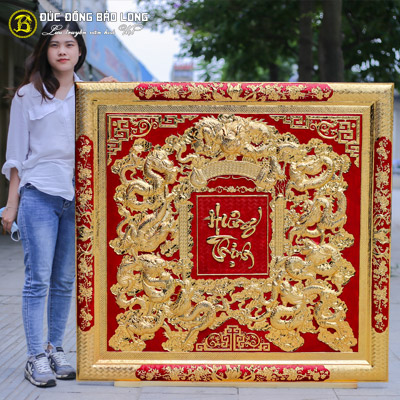 Tranh Cửu Long Bằng Đồng Mạ Vàng Khung Liền Đồng 1m33x1m27 tại Sài Gòn TPHCM