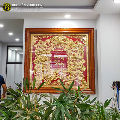 Tranh Cửu Long Bằng Đồng Mạ Vàng 1m55 x 1m45 Khung Gõ Đỏ tại Sài Gòn TPHCM