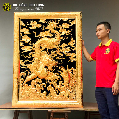 Tranh Long Cuốn Thủy Bằng Đồng Mạ Vàng 1m47x1m07 tại Sài Gòn TPHCM