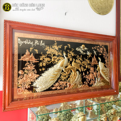 Tranh Công Mai Bằng Đồng Mạ Tam Khí 1m55x88cm Khung Gỗ Gụ tại Sài Gòn TPHCM
