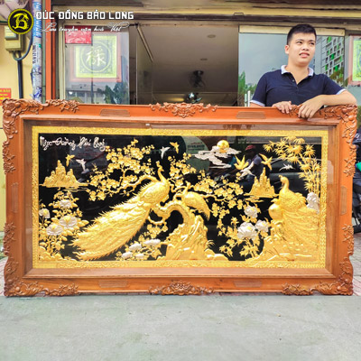 Tranh Công Mai Mạ Vàng, Dát Bạc 2mx1m1 Khung Gỗ Gõ Đỏ tại Sài Gòn TPHCM