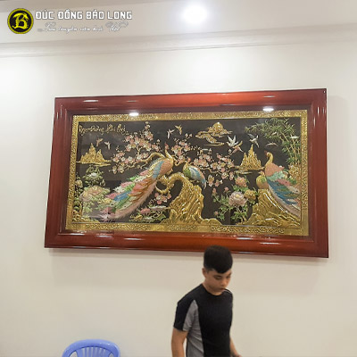 Tranh Công Mai Bằng Đồng 2m31x1m27 Khung Gỗ Hương tại Sài Gòn TPHCM