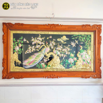 Tranh Công Mai Bằng Đồng Khung Gỗ Gõ 2m37 x 1m33 tại Sài Gòn TPHCM