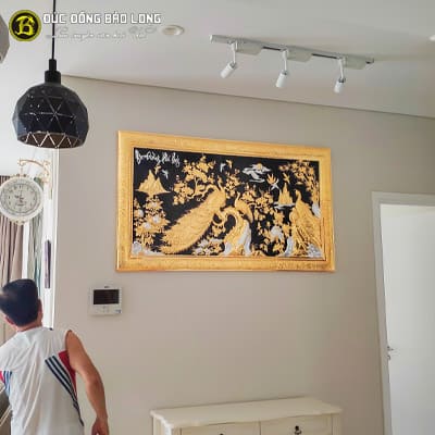 Tranh Công Mai Mạ Vàng, Dát Bạc 1m55x88cm Khung Liền Đồng tại Sài Gòn TPHCM