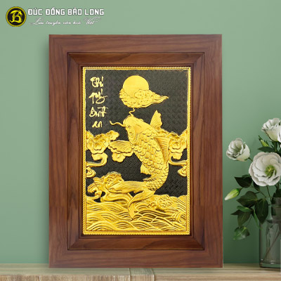 Tranh Cá Chép Bằng Đồng Mạ Vàng 28cmx38cm Nền Đen tại Sài Gòn TPHCM