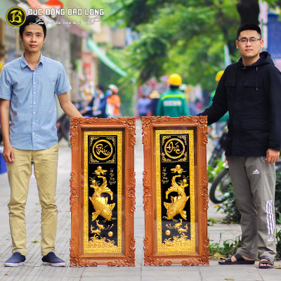 Tranh Lý Ngư Vọng Nguyệt Mạ Vàng 1m07x47cm Khung Gõ Đỏ tại Sài Gòn TPHCM