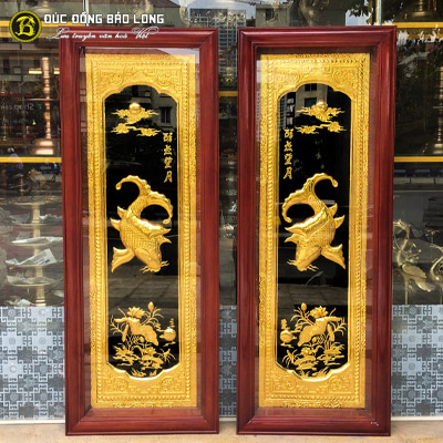 Tranh Lý Ngư Vọng Nguyệt Mạ Vàng 1m27x48cm Khung Gỗ Gụ tại Sài Gòn TPHCM