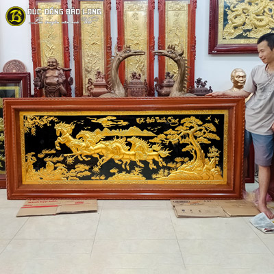 Tranh Bát Mã Bằng Đồng Dát Vàng 2m3x1m Khung Gõ Đỏ tại Sài Gòn TPHCM