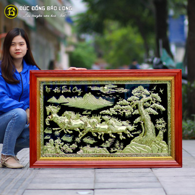 Tranh Đồng Bát Mã hàng dập khuân khung gỗ giá rẻ 1m1x70cm tại Sài Gòn TPHCM