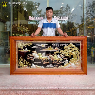 Tranh Đồng Đỏ Bát Mã Mạ điểm Vàng, Bạc khung Chò Chỉ 1m76x89 tại Sài Gòn TPHCM