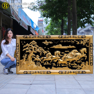 Tranh Bát Mã Bằng Đồng Mạ Vàng 1m76x89cm Khung Đồng tại Sài Gòn TPHCM