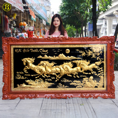 Tranh Mã Đáo Thành Công Mạ Vàng 2m01x1m1 Khung Gỗ Hương tại Sài Gòn TPHCM
