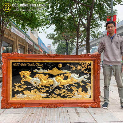 Tranh Mã Đáo Thành Công Mạ Vàng, Dát Bạc 2m01x1m1 Khung Gỗ Hương tại Sài Gòn TPHCM