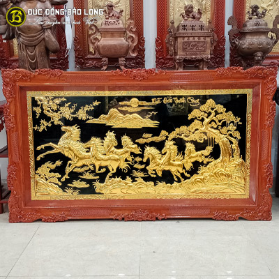 Tranh Bát Mã Bằng Đồng Dát Vàng 1m6x92cm Khung Gỗ Hương tại Sài Gòn TPHCM