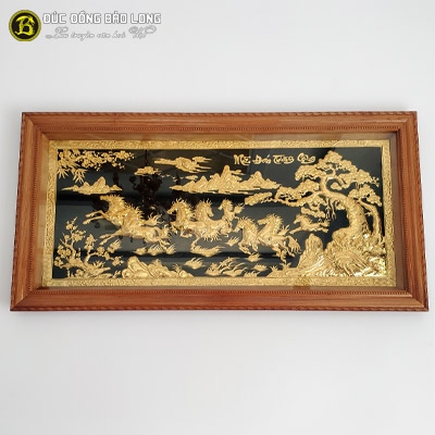 Tranh Bát Mã Mạ Vàng 1m76x89cm Khung Gỗ Gõ Đỏ tại Sài Gòn TPHCM