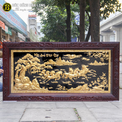 Tranh Bát Mã Mạ Vàng 1m76x89cm Khung Gỗ Gụ tại Sài Gòn TPHCM
