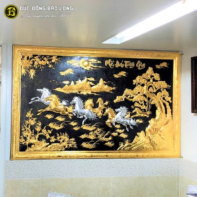 Tranh Bát Mã Mạ Vàng, Dát Bạc 1m97x1m27 Khung Liền Đồng tại Sài Gòn TPHCM