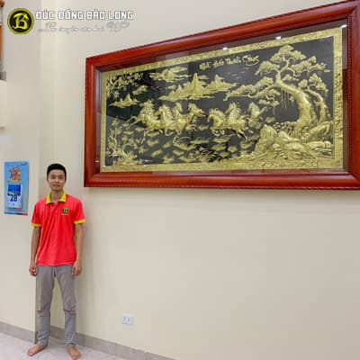 Tranh Bát Mã Bằng Đồng 2m31x1m27 Khung Gỗ Gụ tại Sài Gòn TPHCM