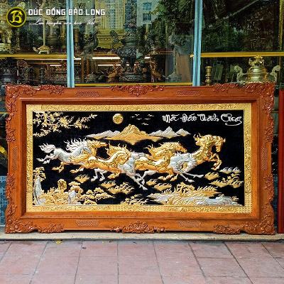 Tranh Bát Mã Mạ Vàng, Dát Bạc 2m37x1m33 Khung Gỗ Hương tại Sài Gòn TPHCM