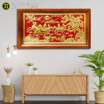 Tranh Bát Mã Bằng Đồng Mạ Vàng 48cmx88cm Nền Đỏ tại Sài Gòn TPHCM