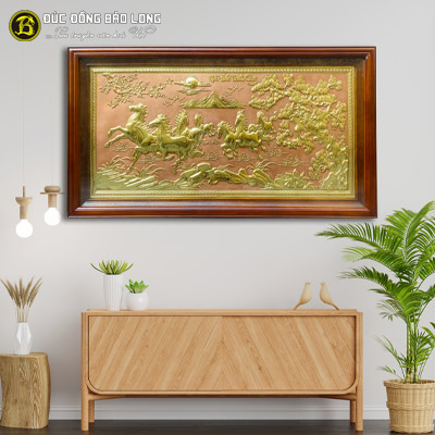 Tranh Bát Mã Bằng Đồng 48cmx88cm Nền Hồng tại Sài Gòn TPHCM