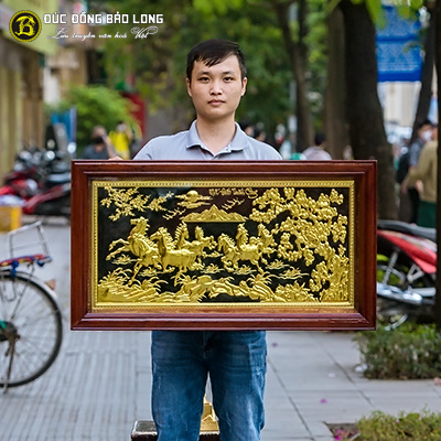 Tranh Mã Đáo Thành Công Bằng Đồng Dát Vàng 48cmx88cm tại Sài Gòn TPHCM