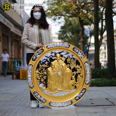 Tranh Mâm Đồng Tam Đa Bằng Đồng Dát Vàng Bạc ĐK 1m tại Sài Gòn TPHCM