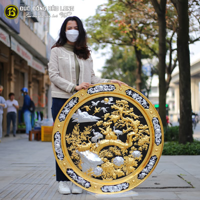 Tranh Mâm Đồng Tùng Hạc Dát Vàng Bạc Đk 1m tại Sài Gòn TPHCM
