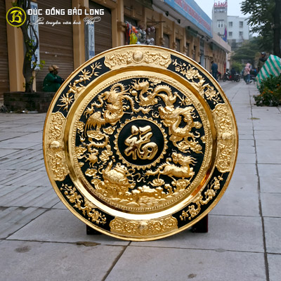 Tranh Mâm Đồng Tứ Linh Chữ Phúc Mạ Vàng ĐK 61cm tại Sài Gòn TPHCM