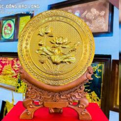 Tranh Mâm Đồng Hoa Sen Mạ Vàng Đường Kính 26cm tại Sài Gòn TPHCM
