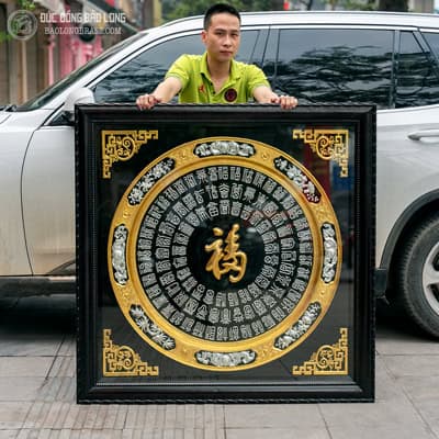 Tranh Mâm Đồng Bách Phúc Dát Vàng Bạc Khung Gỗ Gụ Khổ 1m27 tại Sài Gòn TPHCM