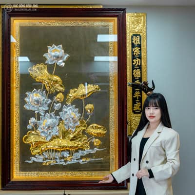 Tranh Đồng Hoa Sen Dát Vàng Dát Bạc Khổ 1m55 x 1m07 tại Sài Gòn TPHCM