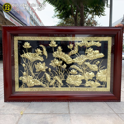 Tranh Hoa Sen Bằng Đồng 1m27x81cm Khung Gỗ Chò Chỉ tại Sài Gòn TPHCM