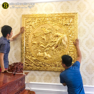 Tranh Hoa Sen Mạ Vàng Khung Đồng Khổ Vuông 1m27 tại Sài Gòn TPHCM