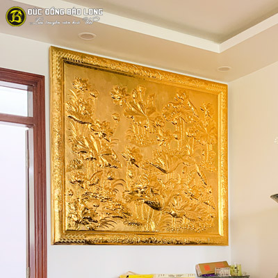 Tranh Hoa Sen Mạ Vàng 1m47x1m27 Khung Liền Đồng tại Sài Gòn TPHCM