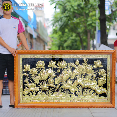Tranh Hoa Sen Bằng Đồng 1m55x88cm Khung Gỗ Gõ Đỏ tại Sài Gòn TPHCM