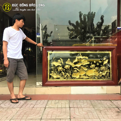 Tranh Hoa Sen Bằng Đồng 1m70 x 90cm Khung Chò Chỉ tại Sài Gòn TPHCM