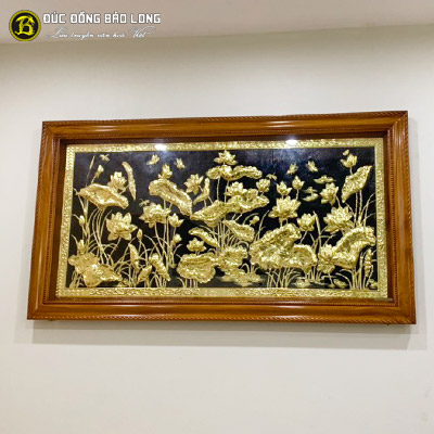 Tranh Hoa Sen Bằng Đồng 1m97x1m07 Khung Gõ Đỏ tại Sài Gòn TPHCM