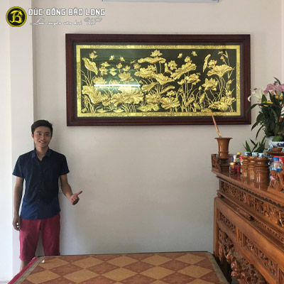 Tranh Hoa Sen Bằng Đồng 1m97x97cm Khung Gỗ Chò Chỉ tại Sài Gòn TPHCM