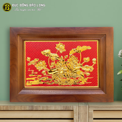 Tranh Hoa Sen Bằng Đồng Mạ Vàng Khổ 28cmx38cm tại Sài Gòn TPHCM
