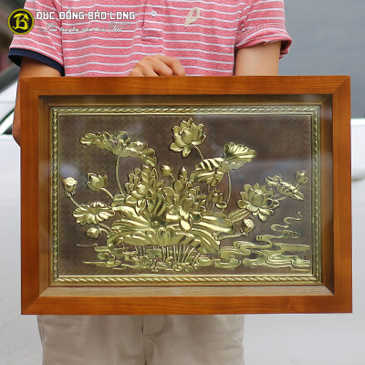 Tranh Hoa Sen Bằng Đồng 38cmx54cm Nền Giả Cổ tại Sài Gòn TPHCM