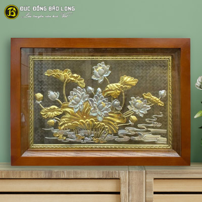 Tranh Hoa Sen Bằng Đồng Dát Vàng, Bạc Khổ 38cmx54cm tại Sài Gòn TPHCM